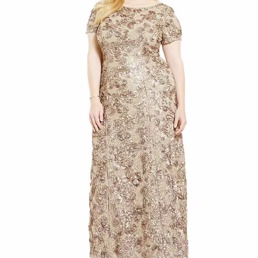 Alex Evenings Rosette A-Line Gown Champagne Size 18